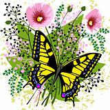 Butterfly and spring flowers