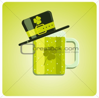 Vector cartoon green beer and hat 