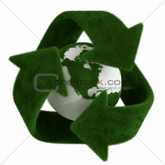 grass recycle symbol with earth