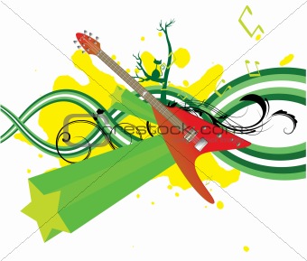 music illustration with floral, grunge and s