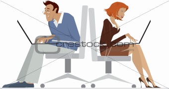 Man and woman working with laptop