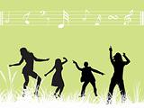 green musical background with dancing  couples, wallpaper