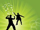 green musical background with two dancer, illustration