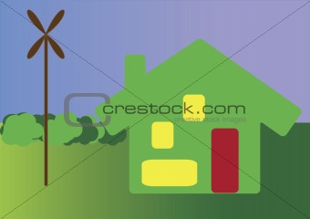 enviromentaly friendly green house with own windmill for electri