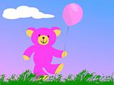 happy pink teddy bear holding a pink balloon