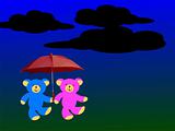 mr and mrs teddy bear out in the rain