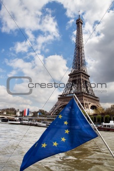 European Union flag and Eiffel tower