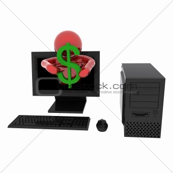 Person in computer with dollar