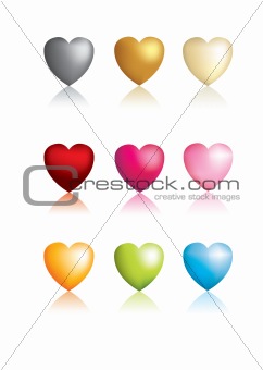 Set of 9 vector matt 3d hearts