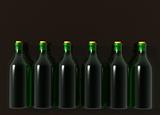 Six Green Glass Wine Bottles