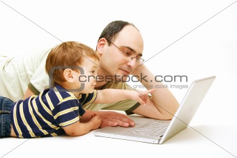 father and son with notebook