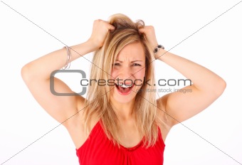 female tearing her hair