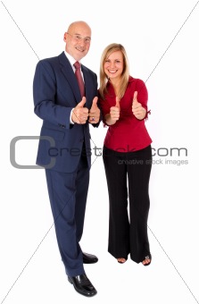 young and old in business with thumbs up