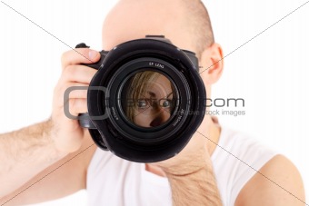 photographer with camera taking portrait