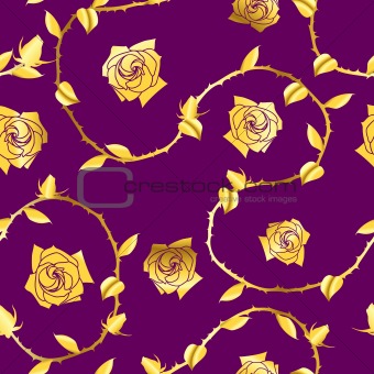 Gold-on-Purple seamless rose sari pattern