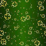 Seamless shamrock pattern with gold bubbles