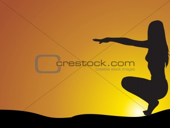 female silhouette meditating by yoga theme