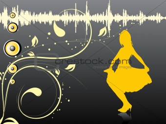 floral disco background with female, illustration