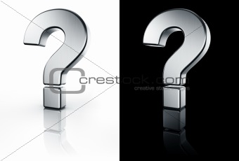 Question mark sign on white and black reflective floor