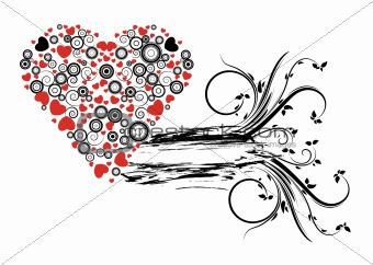 abstract illustration with floral, grunge and hearts