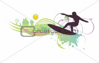 abstract illustration with floral, grunge and surfer