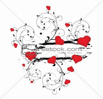 abstract illustration with floral, grunge and hearts
