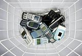 Cellphones in a basket