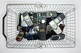 Cellphones in a basket