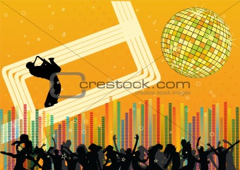 Abstract party design with saxophonist