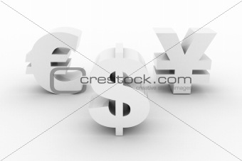 White Dollar Euro and Yen isolated
