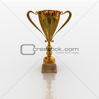 Golden trophy reflected on white