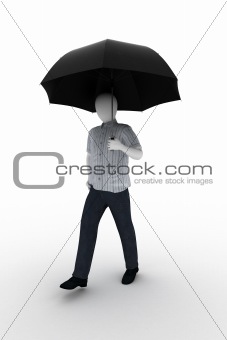 Human walking with umbrella