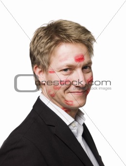 Man with lipstick on his face