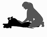 Woman caresses a dog