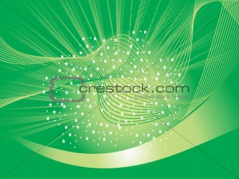 vector waves and stars isolated on green