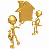 Construction Workers Holding A Golden Home