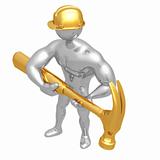 Construction Worker With Giant Hammer