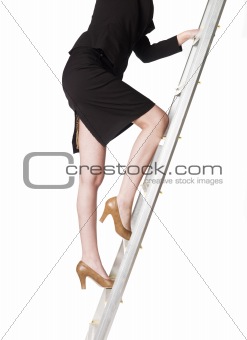 Woman climbing up the ladder