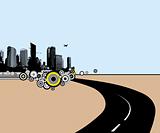 Illustration with city and road. Vector