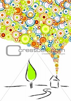 Illustration with house and smoke. Vector