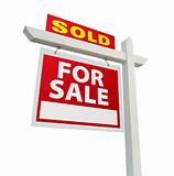 Sold Home For Sale Real Estate Sign Isolated on a White Backgroun