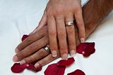 Couple's hands with wedding ring