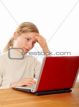 friendly businesswoman working with laptop