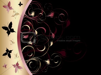Black background with floral ornament