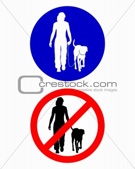 Traffic signs for walking with a dog