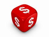 red dice with dollar sign