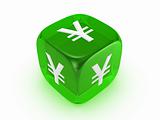 translucent green dice with yen sign