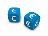 pair of blue dice with euro sign