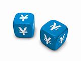 pair of blue dice with yen sign