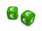 pair of green dice with euro sign